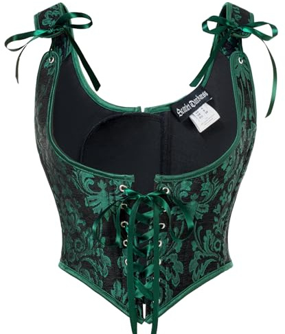 Scarlet darkness renässans korsett för kvinnor under byst bustier topp snörning väst, Svart-Mörkgrön, 34