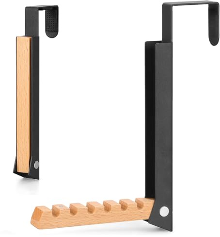 MXGHIR Türgarderobe zum Einhängen, Kleiderhaken Klappbar Tür Garderobe mit 6 Kleiderbügel, Metall & Holz Kleiderlüfter für Tür, Schlafzimmer, zum Einhängen Kleidung, Hüte, Taschen (Schwarz)