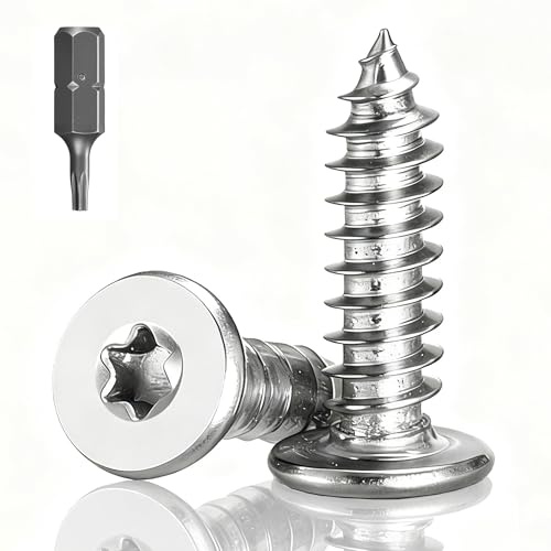 100 stycken självborrande skruvar med försänkt huvud, M4 x 16 mm plåtskruvar, fullgängade, självborrande Torx 304-skruvar, lämpliga för möbler, mjuka metaller och plast