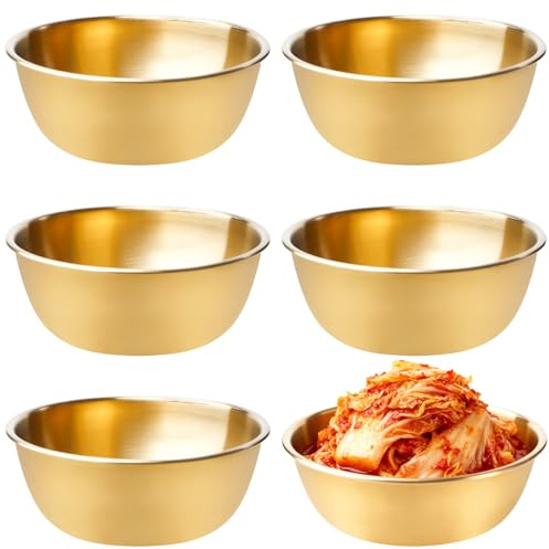 Juego de 6 cuencos para salsas de acero inoxidable, 17 cm, apilables, redondos, mini cuencos para aperitivos, salsas doradas pequeñas para salsas y salsas