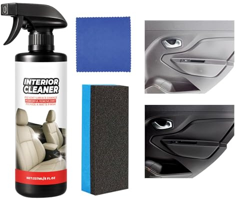 Bkljkf Limpiador de Cuero | Limpiador De Volantes con Paño Y Esponja | Spray Detallista de Limpieza Automotriz de 237 ml para Volante Molduras Puertas Asientos de Cuero Salpicadero