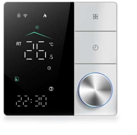 Oniissy Termostato inteligente con perilla, WiFi inalámbrico, por voz, montado en la pared, termostato de calefacción, panel de control de temperatura, panel de perilla de programación 5+2 (blanco +