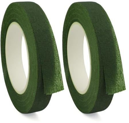 Floristenband Grün, 2 Stück Blumenklebeband, Floristentape, Floristenkrepp in Grün, 12mm Blumenband Floristik, Floristik Zubehör für DIY Blumensträuße, Weihnachtskranz