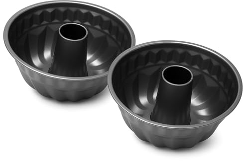 WINSOME Fluted Ring Cake Tin | 22.5cm Non-Stick Carbon Steel Fluted Cake Mould for Baking | Oven & Dishwasher Safe Round Cakes Tin Pan (Pack of 2)