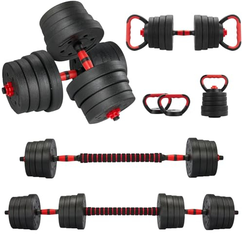 TEENO Kit Haltères Musculation 6-en-1, 30 kg, Comprend des kettlebells, des haltères, des barres et des supports pour pompes, adaptés à la remise en forme à domicile