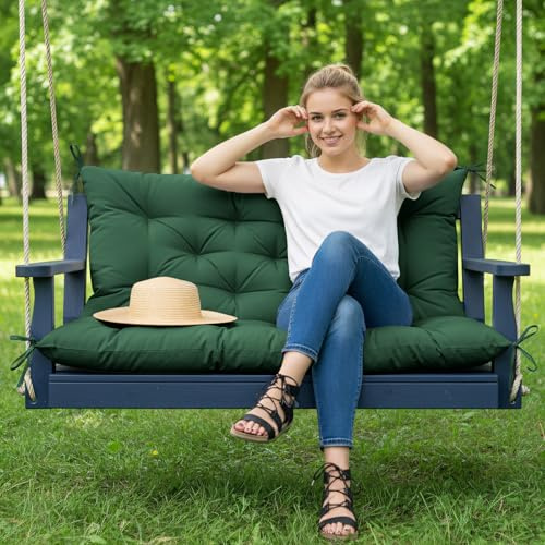 ZxrFxr Waterproof Swing Seat Cushions: 2/3/4 Seater Thick Patio Bench with Anti Slip Stripor Garden Furniture Pad for Stylish Garden Decoration (Forest Green, 120x100cm)