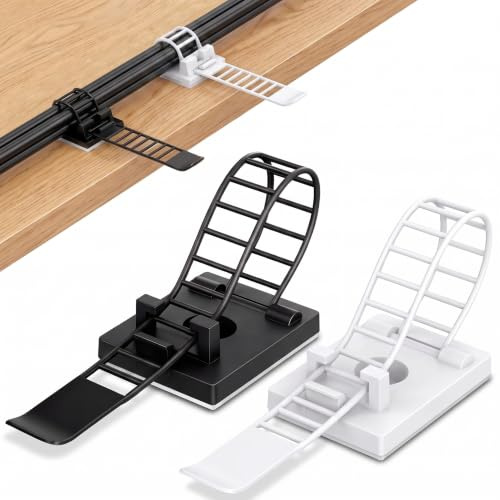 60 Stück Kabelhalter Selbstklebend, Verstellbare Kabelschellen Schwarz Weiß | Kabelmanagement Schreibtisch, Kabelclips Cable Management, Kabel Clips für Kabelführung Schreibtisch Büro Werkstatt