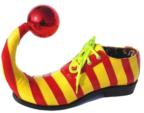 Modeewel Zapatos de disfraz de Halloween para hombre y mujer, zapatos de payaso, zapatos de payaso, botas de payaso, zapatos a rayas, oxfords con punta larga curvada, atuendo divertido, rojo, 40 EU