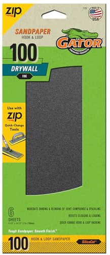 Gator 7157 Hook and Loop Fine 100-Grit Drywall Sheet Sandpaper, 4.5 x 10.5 Inch, 6 Sheets
