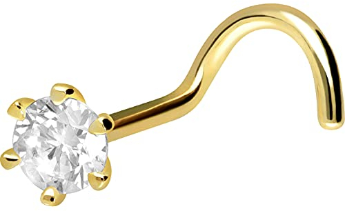 PIERCINGLINE 750er GOLD Nasenpiercing Spirale 18 KARAT 3,5 mm KRISTALL Piercing Nase Stecker Gelbgold