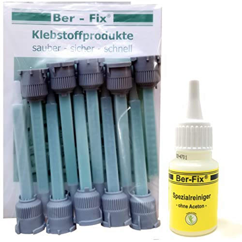 Ber-Fix 10er Statikmischer Set – Universelle Mischdüse mit M8Q05-16L-B System für 2K-Kleber – Inklusive 20ml Spezialreiniger