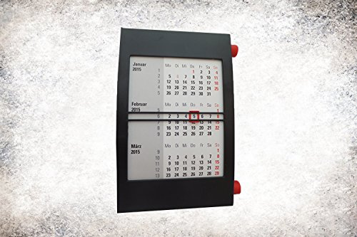 Toner & Tinten Fuchs 3-Monats-Kalender, für 2 Jahre (2016+2017), mit Drehmechanik, schwarz/rot