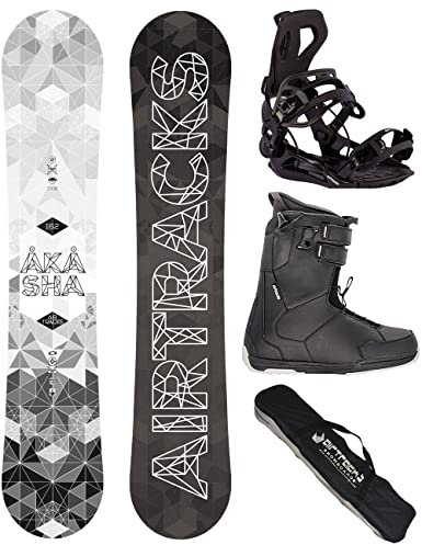 Airtracks Herren Snowboard Set Freestyle Freeride Wide Board Akasha Wide 162 - Snowboard Bindung Master - Softboots Master QL 42 - SB Bag