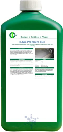 ILKA® - Premium due Leder- und Kunststoffreiniger | 1ltr | Pflegemittel verleiht seidenmatten Glanz, UV-beständig | für Motorradbekleidung aus Leder, Lack- und Kunstleder und Gummi