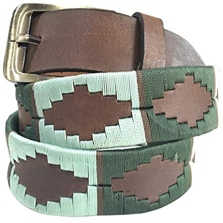 Carlos Diaz Cinturón Polo de Cuero Bordado Marrón Premium de Diseñador para Hombres Mujeres Unisex (80 cm/ 30-32 Inches)
