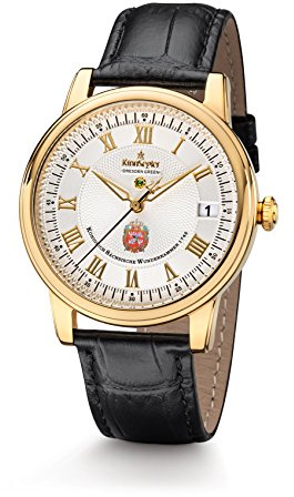 Kronsegler Dresden Green II Herrenuhr Gold - weiß | vergoldeter Edelstahl – Guillochiertes Zifferblatt – Grüner Diamant – Lederarmband Schwarz