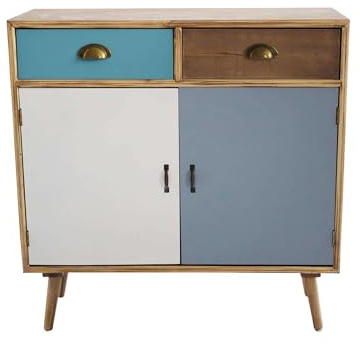 milani home Schrank mit 2 Schubladen und 2 Türen, bunt, Industriestil, 80 x 35 x 83 H cm, für den Innenbereich, Schlafzimmer, Wohnzimmer, Eingangsbereich, Küche