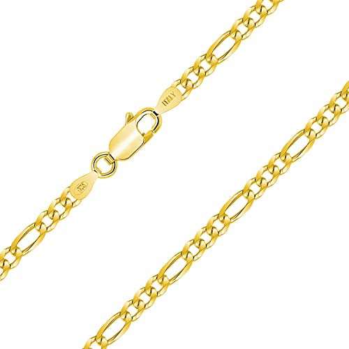 Planetys - Cadena de Plata de Ley 925 Chapado en Oro 18K Malla Figaro (1+3) 3.25 mm de Ancho 70 cm de Longitud