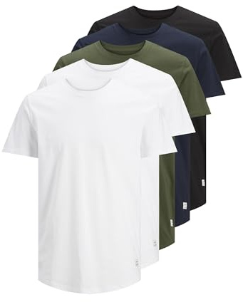 JACK & JONES T-shirt för män ekologisk bomull, Vit/detalj: 2 vit – 1 svart – 1 marin – 1forest, XXL