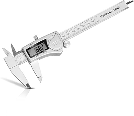 STAHLWERK Digitaler Messschieber DMS-3 ST mit 0-150 mm (6) Edelstahl-Schieblehre | Messlehre mit großem Digital-Display für Außen-, Innen- und Tiefenmaß