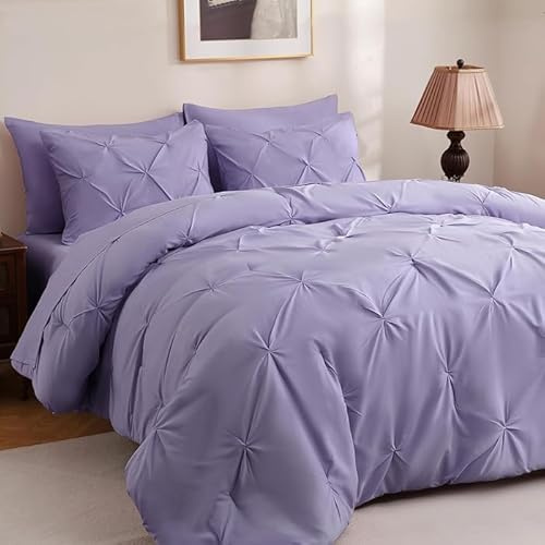 Comfort Collections Luxury Alford Alexander Pin Tuck Pinch Pleat Duvet Quilt Cover Reversible Diamond Bedding Set With Matching Pillowcases Lilac King 230cm x 220cm Approximate