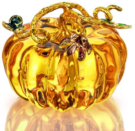 2.5'' Hand Blown Glass Pumpkin Figurine Glass Pumpkins For Decorating | Mini Gold Pumpkins Decor,Crystal Pumpkin Figurine Collectible,Fall Harvest Thanksging Halloween Gifts