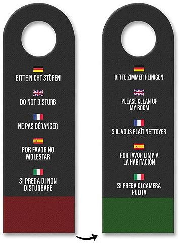 Hotel Türhänger Bitte nicht stören - Bitte Zimmer reinigen in verschiedenen Sprachen Dunkelgrau Deutsch Englisch Französisch Spanisch Italienisch Zimmerservice Zimmermädchen