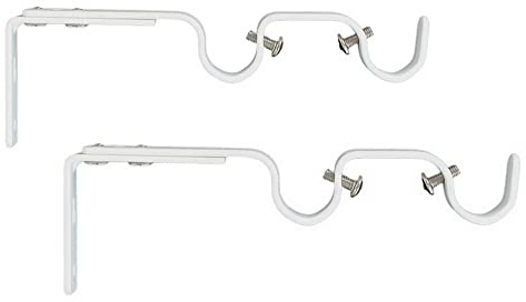 2 soportes para barras de cortina de canalón doble ø 20 mm, distancia entre centros ajustable extensible de 165-190 mm, color blanco mate, (1 juego de 2 soportes para barras)