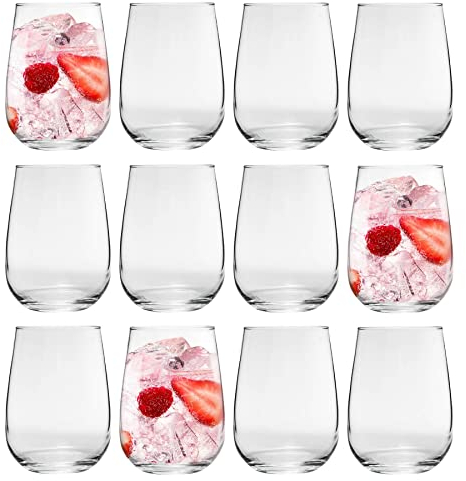 LAV 12 Piece Gaia Stemless Red Wine Glasses Set - Modern Glass Goblets Tumblers - 590ml