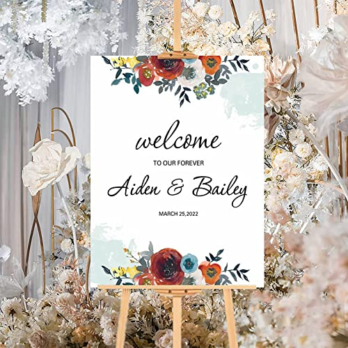 Rustikales Holzschild für Hochzeiten, rotes Blumenmuster, Holz, Willkommensschild, personalisierbar, Hochzeitsgruß, Partyschild für Feier, Heirat, Verlobung, Party, Dekoration, Hochzeitsgeschenk,