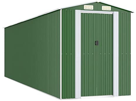 vidaXL Green Garden Shed for Outdoor Tools & Equipment - Spacious Storage, Easy Entry/Exit-Double Sliding Doors, Ventilated Galvanized Steel Design 192x689x223cm.