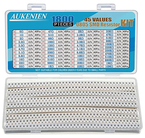 AUKENIEN 0805 SMD Widerstand Sortiment 45 Werte 1800 Stück 0R bis 10M Ohm Resistor 1/8W SMT Widerstände Kit mit ±1% Toleranz