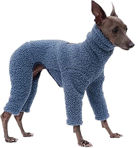 Vollflächiger Hundemantel aus Fleece mit Beinen, Hunde-Pullover aus Samt mit winddichtem Rollkragen, für Windhunde, Lurche, Whippets, Salukis, Deutsche Dogge (Color : Blau, Size : X-Large)