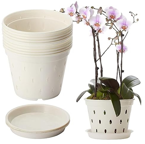 BestAlice Orchideentopf, 14 cm, Orchideentöpfe mit Löchern und Untersetzern, transparente Kunststoff-Orchideentöpfe für Pflanzen und Umtopfen, Garten-Pflanzgefäße für Zuhause und Büro, 10 Stück