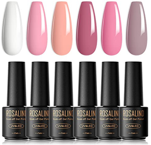 ROSALIND Esmalte de uñas semipermanente, 6 colores populares Mini de esmalte de uñas de Blanco pastel Gel Manicura Nail Art Lote Soak Off UV LED esmalte de uñas