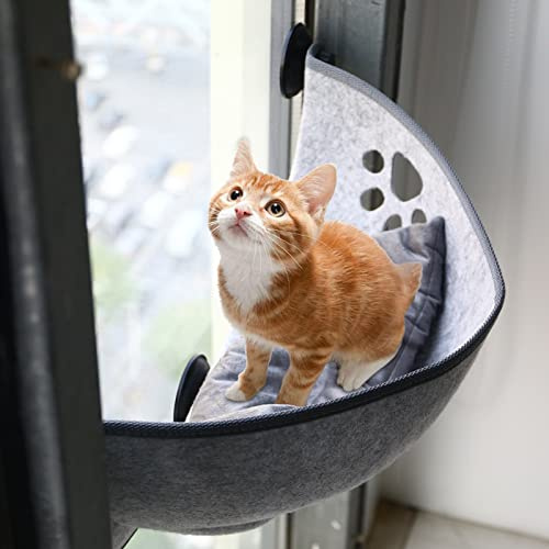 Fensterliege für Katzen,Katzen Hängematte Fenster mit Matten und Saugnapf für 360° Sonnenbad,Fensterbrettauflage bis 20 kg (Grau)