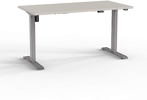 Eigentlich Schreibtisch elektrisch höhenverstellbar von 73,5-123,5 cm, Tischgestell Silber, Kufen rechteckig, Bürotisch ergonomisch, Steh-Sitz-Arbeitsplatz (Lichtgrau, 160 x 80 cm)