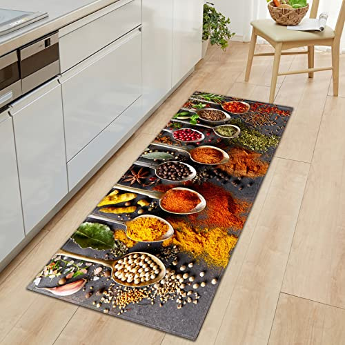 GOKSEL Komfort Küchenläufer Farben & Gewürze rutschfeste Küchenteppich, Gummirücken Küchenmatte Teppichläufer für Esszimmer, Küche, Flur 60 x 180cm