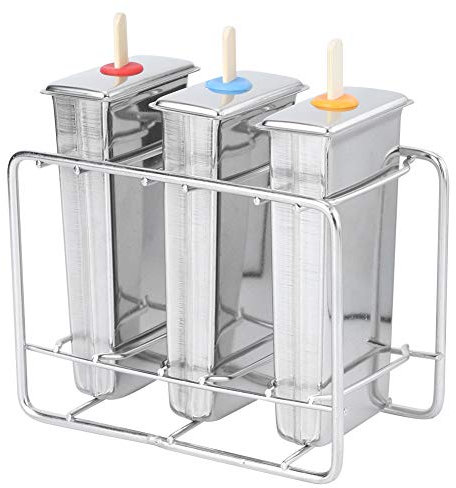 Moule 304 Outil Brosse de Nettoyage Crème Glacée Popsicle Popsicle Machine avec Kit de Jeu Moule en Acier Inoxydable Moules à Brioche (3 fentes doubles tête plate + étagère inox)