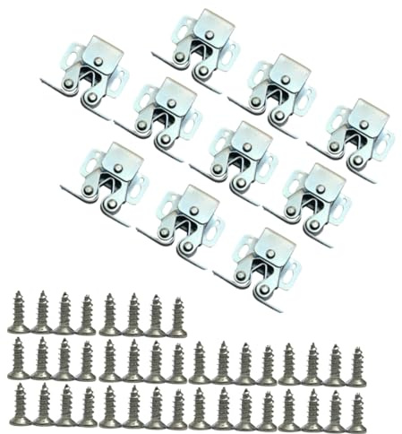 UPEYXDQR Double Roller Catch Door Ball Catch Cabinet Latches with Spear Strike for Cupboard Closet Door, Silver 10 Pcs