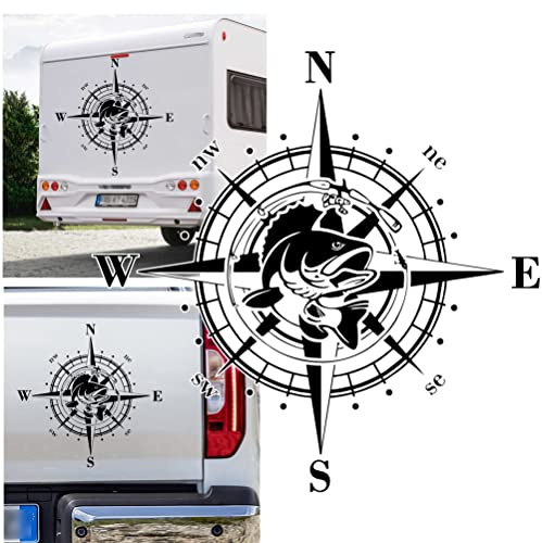 Rakelfix Kompass Fisch Hecht Angeln Angler Fischen Aufkleber Apassbar Wohnmobil Auto Autoaufkleber Sticker Kompassrose Windrose Camper