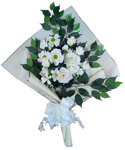 DRW Blumenstrauß für Friedhof, Blumenstrauß, künstliche Blumen zum Einsetzen in die Vase oder über Grab, 73 x 63 x 20 cm (Rosen)