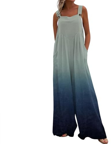 Damen Sommer Jumpsuit Verstellbarer Riemen Bibs Overall Mit Taschen Farbverlauf Trägerhose Racerback Wide Leg Jumpsuits Ärmellos Casual Onesie Stretch Frauen Romper Basic Strampler Loose Playsuits
