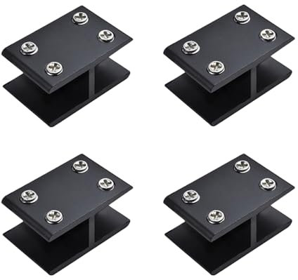 YFJBDKS Paquet de 4 Clips en Verre, Support d'étagère en Verre en Alliage d'aluminium Double Face réglable, Garde-Corps Verre à Pince à Verre pour Balustrade en Verre,Noir,14mm~16mm
