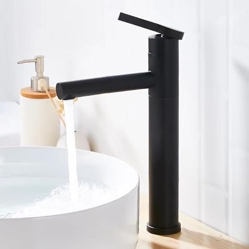 Wasserhahn Bad Mischbatterie Waschbecken Badezimmer Armatur Badarmaturen ausziehbar Warm und Kalt 1 Loch Armatur Waschtisch 180° Drehbar Einhebelmischer Schwarz Hoch