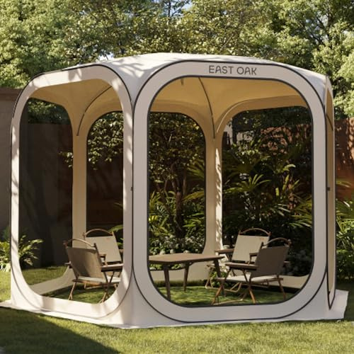 East Oak Zelt Pop Up 4-6 Personen für Camping, Garten, Terrasse, Wurfzelt Wasserdicht, Bubble Zelt, Tent Reactive Outdoor, UPF 50+ UV Schutz, 360° Belüftung, Anti Moskito, mit Tragetasche, Beige