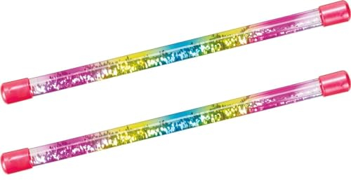 Magical Rainbow Glitter Water Baton - Liquid Sparkle Wand for Twirling, Dance, and Play - Perfect for Kids and Performers (18 Inch 2 Pack)