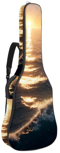 Schöne wasserdichte Tasche für Akustikgitarre, mehrere Taschen, Schutzschicht, Segelboot, Sonnenuntergang, Mehrfarbig Nr. 08, 42.9x16.9x4.7 in, Gitarrentasche