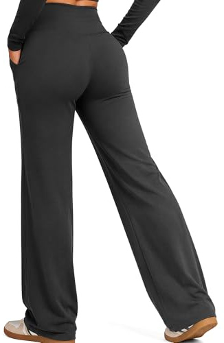 Yogaration Pantaloni Yoga Donna a Gamba Larga, Vita Alta Incrociata, con Tasche – Pantaloni Comodi a Gamba Dritta per Il Tempo Libero e Viaggio, Antipiega