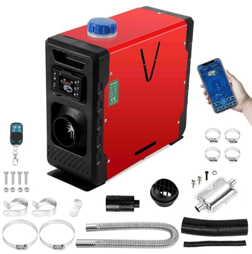 Fiqops 12V Standheizung Diesel Mit Bluetooth, 8KW Diesel Lufterhitzer, Luft Dieselheizung mit Schalldämpfer, Air Diesel Heizung für Auto RV Boote LKW Wohnmobil Bus Caravan geteiltz Rot